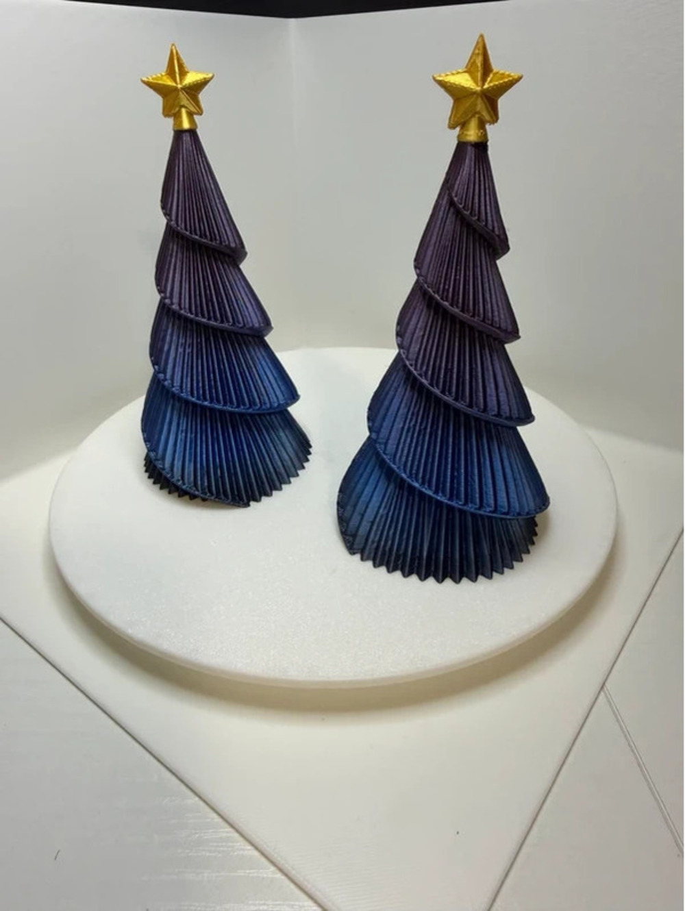 Set of 2 purple black blue Christmas Trees with Gold Stars Holiday Décor  6"